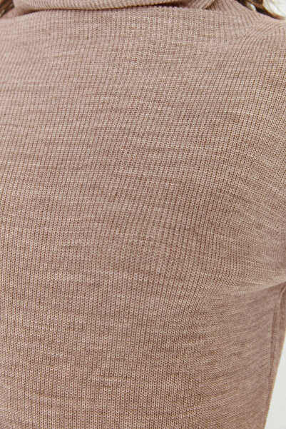 Trendyol Collection Beige Mini Knitwear Wide Fit Dress Twoaw23El00026
