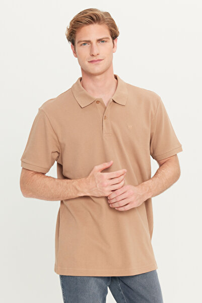 WRANGLER %100 Pamuk Regular Fit Normal Kesim Deve Tüyü Polo Yaka Tişört