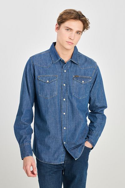Lee %100 Pamuk Regular Fit Normal Kesim Erkek Mavi Cep Detaylı Jean Denim Kot Gömlek