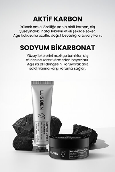 Luis Bien Organik Aktif Karbon Ağız Bakım Seti – Çay, Kahve & Sigara Lekesi Karşıtı + Ferah Nefes