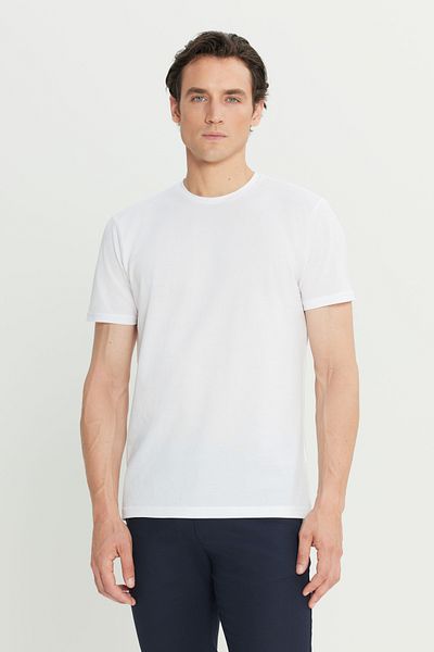AC&Co / Altınyıldız Classics Tricou alb din bumbac, slim fit, cu decolteu rotund