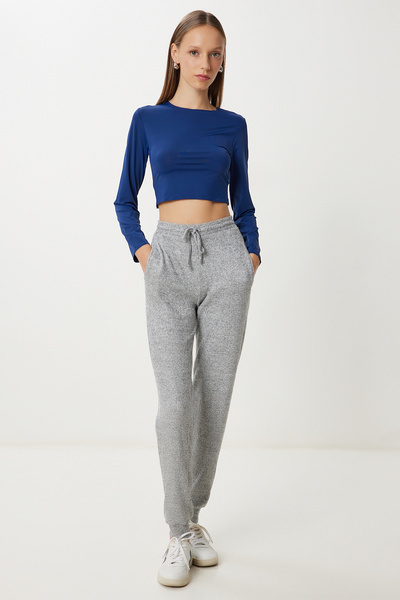 Happiness İstanbul Kadın Gri Melanj Cepli Jogger Örme Eşofman Altı UB00466