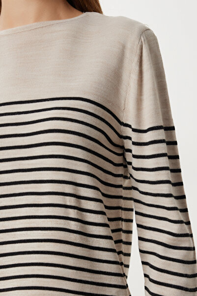 Happiness İstanbul Dámský kámen černý pruhovaný základní pletený svetr Kİ00154