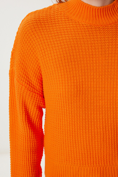 Happiness İstanbul Women's Orange Stand Collar Basic Knitwear Sweater Ki̇00155