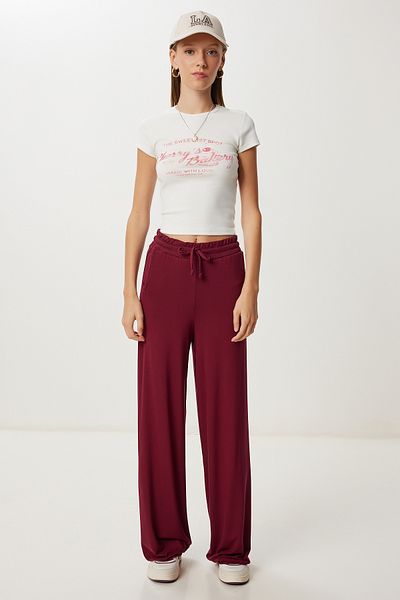 Happiness İstanbul Women's Burgundy Pocket Wide Leg Knitted Trousers Ub00470
