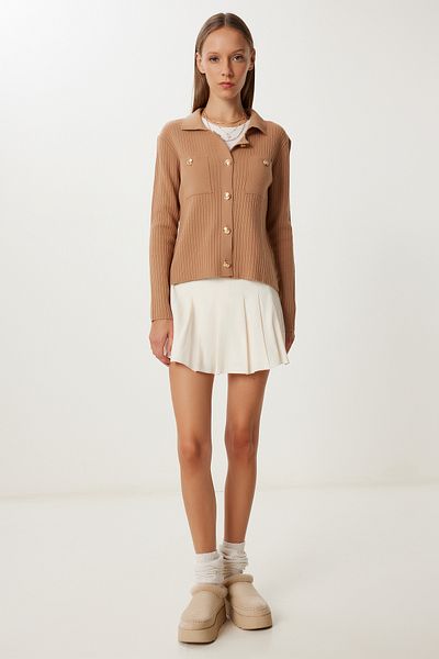 Happiness İstanbul Dámsky sušienkový úplet s kovovým gombíkom Cardigan BV00109