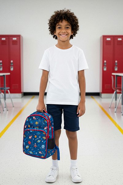 TRENDYOL SHOES Marineblauer Planet bedruckter 3-teiliger Jungen-Kinder-Lunchbox-Stifthalter-Schulranzen TAKAW26OI00002