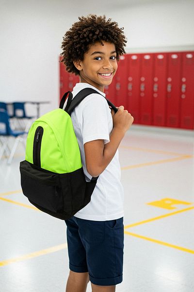 TRENDYOL SHOES Schwarze, neongrüne, kontrastierende Kinderschultasche mit Reißverschlussdetail TAKAW26OI00005