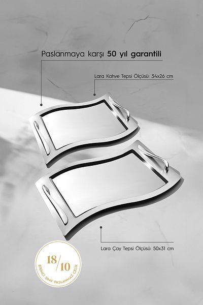 Nehir Lara Satin Steel Tray Set - Pack of 2