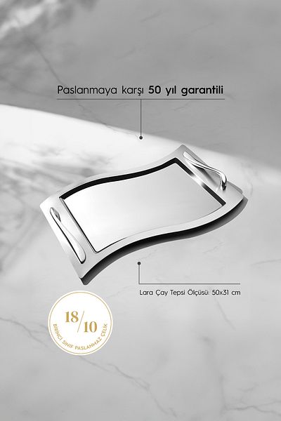 Nehir Lara Satin Steel Tray Set - Pack of 2
