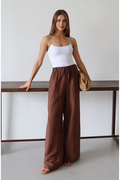 Trendyol Collection Brown Linen Content Wide Leg/Wide Leg Elastic Waist Pants Twoss25Pl00124