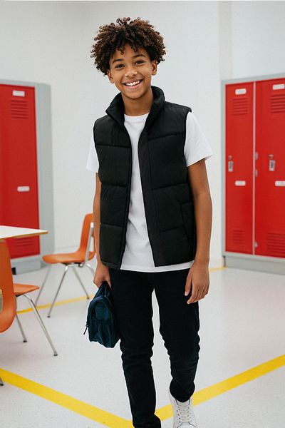 TRENDYOLKIDS Vestă neagră unisex pentru copii, cu guler drept, cu mânecă lungă, TKDAW26YE00001