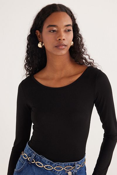 Tudors Bluză neagră din viscoză, slim fit, cu mânecă lungă