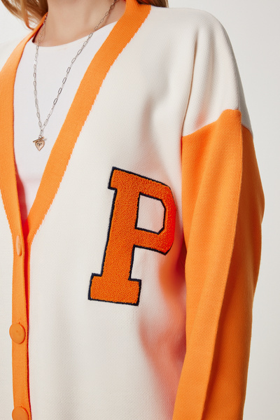 Happiness İstanbul Women's Orange Bone Oversize Contrast Color Knitwear Cardigan Yy00262