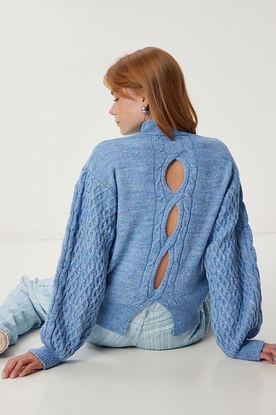 Happiness İstanbul Women's Indigo Blue Turtleneck Back Low-Cut Knitwear Sweater Wa00004