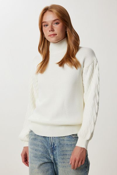Happiness İstanbul Women's Ecru Turtleneck Back Low-Cut Knitwear Sweater Wa00004