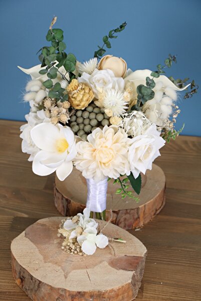 Yapay Çiçek Deposu Gelin Buketi Cratos 2li Set