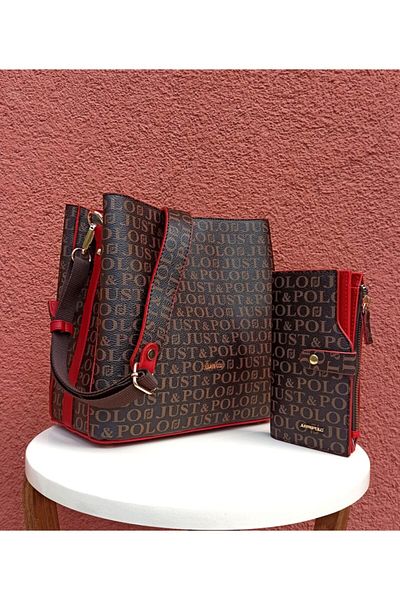 Just Polo Coffee Color Red Bag Wallet Combination for Women - Tm2117