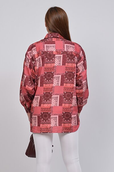 TUSSE Women's Colorful Digital Patterned Viscose Large Size Shirt