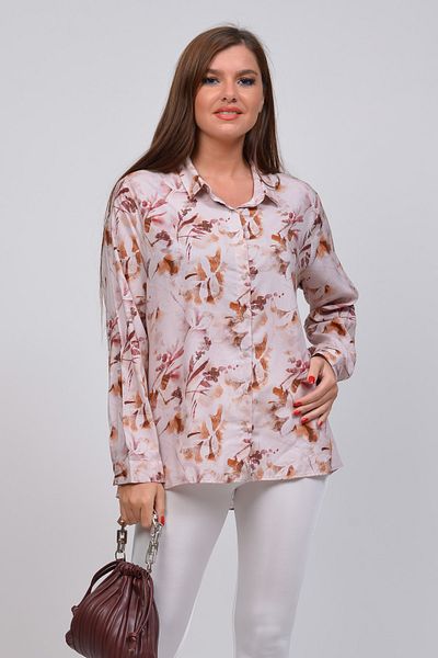 TUSSE Women's Burgundy Patterned Viscose Large Size Shirt