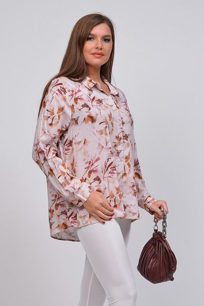 TUSSE Women's Burgundy Patterned Viscose Large Size Shirt