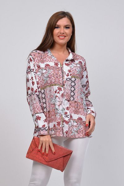 TUSSE Women's Colorful Digital Patterned Viscose Large Size Shirt