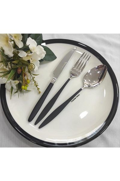 BRONDOFF 18 Piece Carmen Steel Black Fork Spoon Knife Set