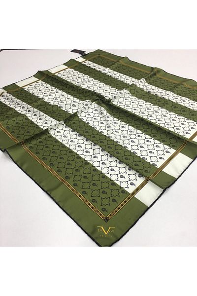 19V69 ITALIA Eșarfă din twill crem kaki cu model în dungi Seria neagră cu umeraș pentru eșarfe și set cadou 90x90 cm