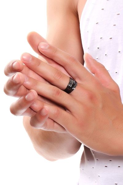 LABALABA Men's Metallic Anthracite Lacquer Plated Adjustable Weave Printed Ring