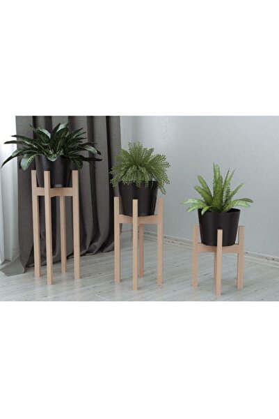 DEMBEY AHŞAP ATÖLYE Dmr Saksı Standı 3lü Set Ahşap Çiçek Standı Saksılık Bahç...