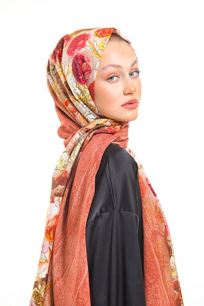19V69 ITALIA Tile Tan Shawl Floral Pattern Elegante Series with Scarf Hanger and Gift Set 75x200 Cm