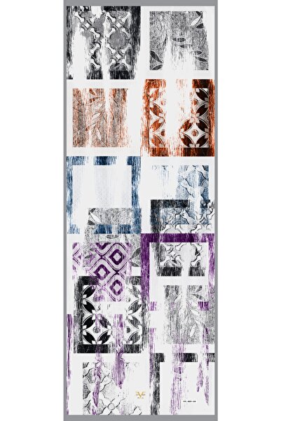 19V69 ITALIA Gray Silver Purple Shawl Geometric Pattern Dora Series with Scarf Strap and Gift Set 75x200 Cm