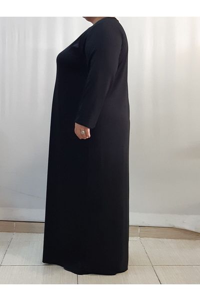 Mertcan Butik Μαύρο χτενισμένο μακρυμάνικο φόρεμα βισκόζης