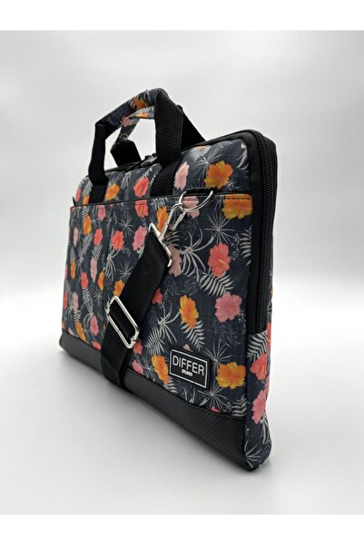 Differ Studio حقيبة كمبيوتر محمول/ماك بوك/نوت بوك/كمبيوتر محمول بحجم 15.6 بوصة بنمط زهرة من قماش الدنيم