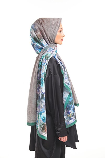 19V69 ITALIA Gray Emerald Shawl Floral Pattern Elegante Series with Scarf Hanger and Gift Set 75x200 Cm