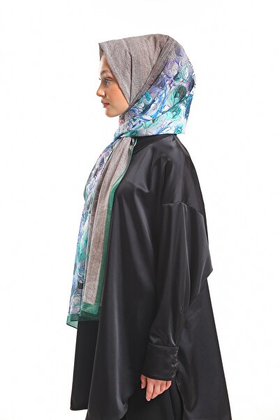 19V69 ITALIA Gray Emerald Shawl Floral Pattern Elegante Series with Scarf Hanger and Gift Set 75x200 Cm