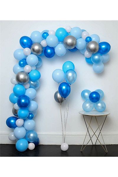 Party City 100 Pieces Silver Chrome-Navy Blue-blue-white Metallic-pastel-macaron Balloon Chain