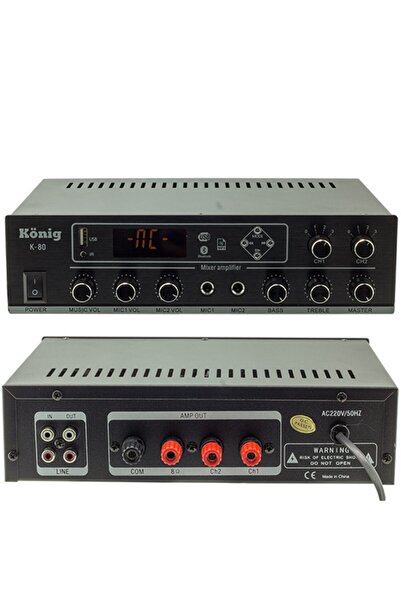 König K-80 Mini-80w 100v/70v/4-16 Ohm Usb/sd/bt/2 Bölgeli 2 Mik Giriş Trafolu...