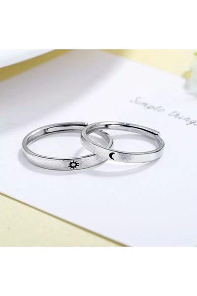 Köstebek Sun Moon Lover Couple Ring Set