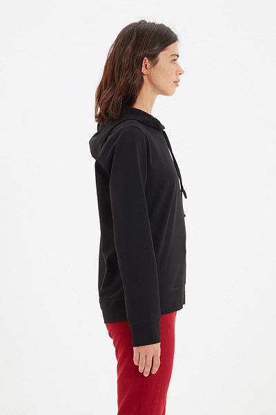Trendyol Collection Černá Tenká pletená mikina Regular/Normal Fit Basic s kapucí TWOAW20SW0059