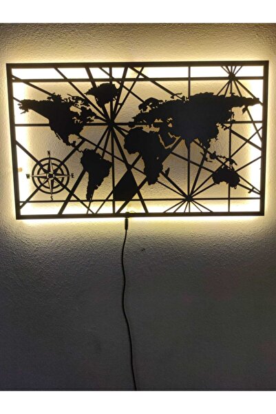 dekoraven Dünya Haritası Led Işıklı Dekoratif Tablo