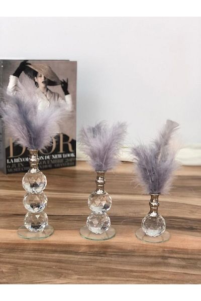 Masalsı Concept Silver 3-Piece Crystal Gray Decorative Accessory Feather