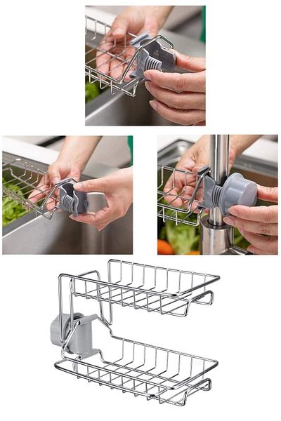 Buffer Stainless Steel Two-Tier Kitchen and Bathroom Organizer Faucet Soap Dispenser Shampoo Rack
