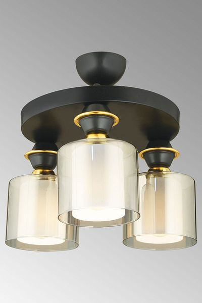 SONSUZ AYDINLATMA&AVİZE Black 3-Piece Mina Plafonier Smoked Double Glass Downward Facing Luxury Chandelier