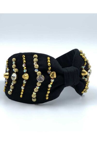 ZELİCE TASARIM Goldy Model Siyah Saten Taç Gold01 - Zelice