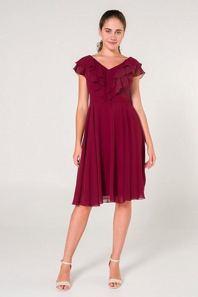SpringStore Rochie de seara din sifon cu decolteu burgundy