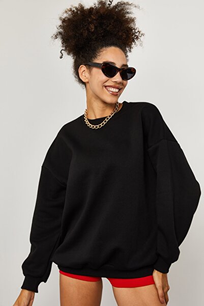 XHAN Kadın Siyah Sweatshirt 1YZK8-12024-02