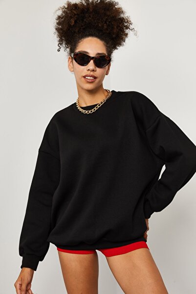 XHAN Kadın Siyah Sweatshirt 1YZK8-12024-02