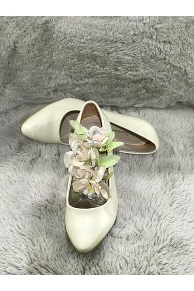 Metin Ayakkabı Bone Color Skin Leather Women's Heeled Shoes