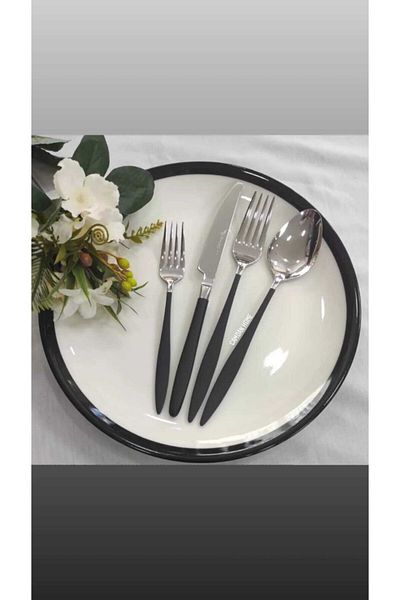 BRONDOFF 24 Piece Carmen Steel Black Fork Spoon Knife Set